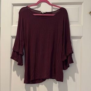 Ultra Flirt Burgundy Layered Bell Sleeve Top, lightweight